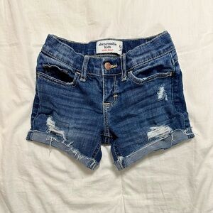 abercrombie kids Dark Blue Distressed Rolled-Hem Jean Shorts